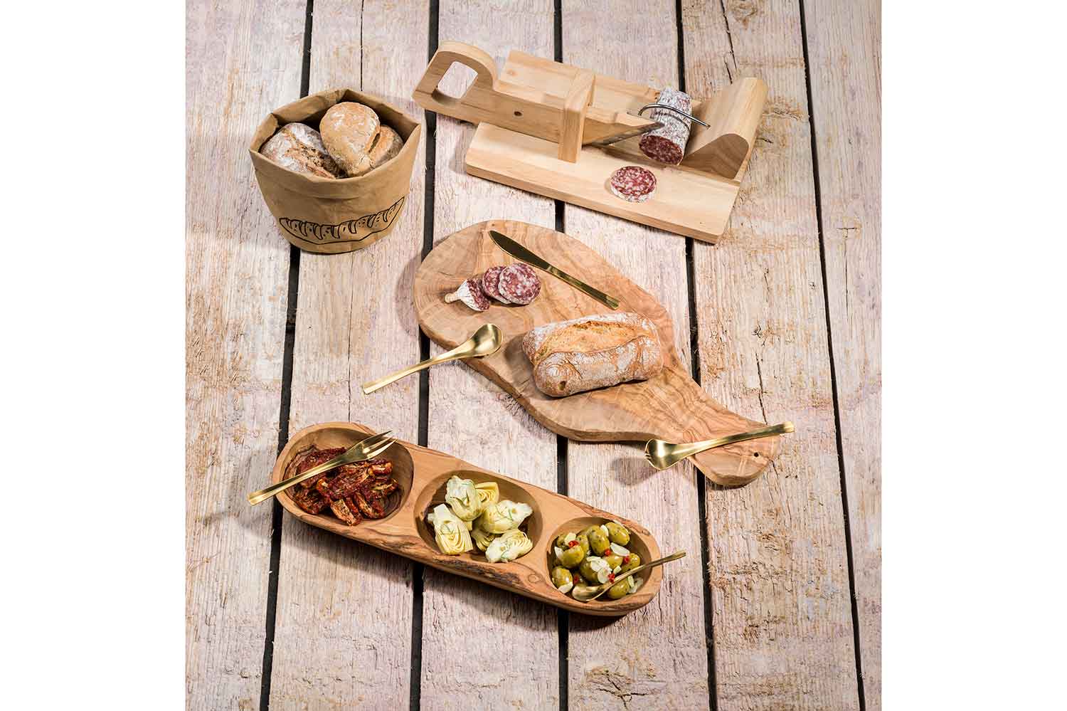 Antipasti Schaal Olijfhout 3-Vak <br />40-55 x 18-28 x 5 cm - Afbeelding 2