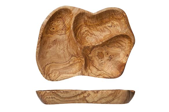 Antipasti Schaal Olijfhout 3-Vak <br />40-55 x 18-28 x 5 cm